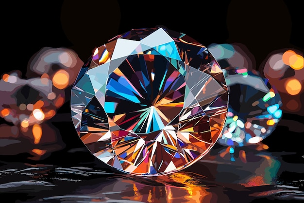 Вектор Близкий боковой вид круглого бриллиантового бриллианта на черном фоне 3d-иллюстрация
