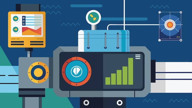 Vector a closeup of a sleek modern iiot sensor attached to a large piece of machinery tracking vital data