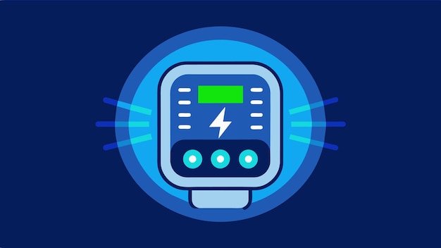 A closeup of a smart meter with vibrant blue lights displaying realtime data transmission