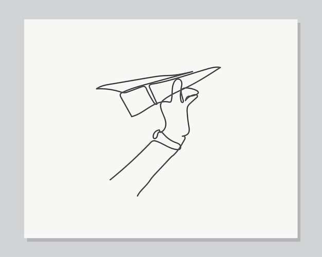 Closeup of a teenage hand throwing the paper plane continuous one line illustration