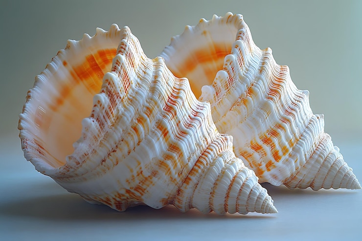 Vector closeup of two beautiful ornate seashells