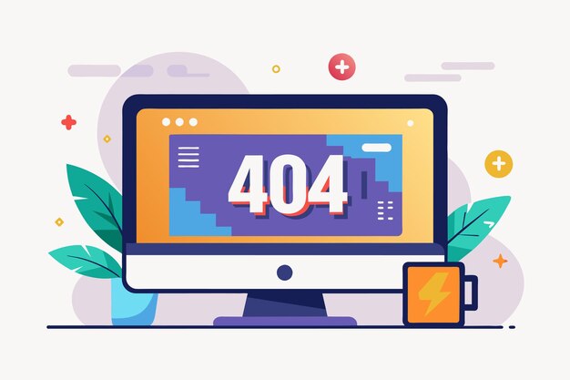 a closeup view of a computer screen showing the number forty repeated multiple times fix 404 error page design concept computer screen with error simple and minimalist flat vector illustration