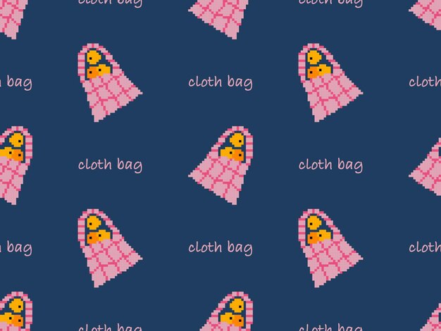 Cloth bag cartoon character seamless pattern on blue background Pixel style