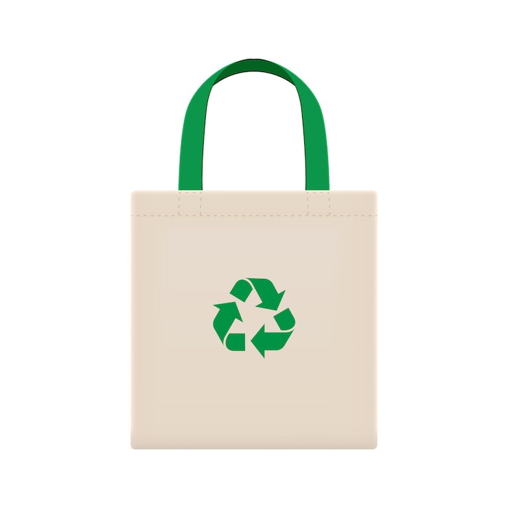 Vector cloth eco bags blank or cotton yarn cloth bags, empty bags and green recycling symbol 