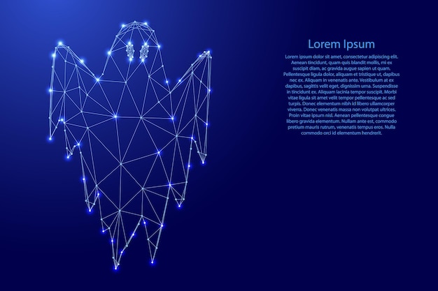 Призрак ткани, летающий фантом, праздничный монстр хэллоуина, из футуристических многоугольных синих линий и светящихся звезд. векторная иллюстрация.