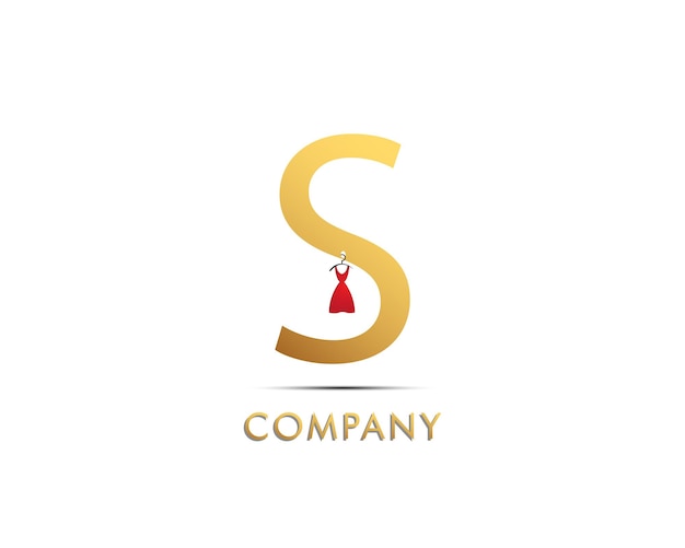 clothes brand logo in golden color with red dress