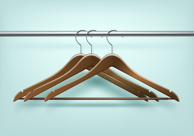 Clothes Brown Wooden Hangers on Background