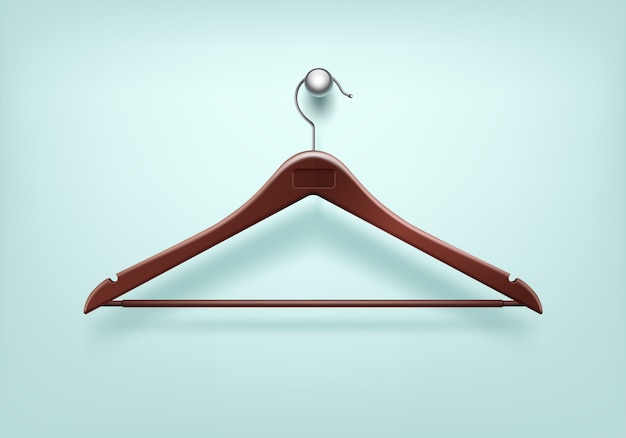 Clothes coat wooden hanger close up isolated