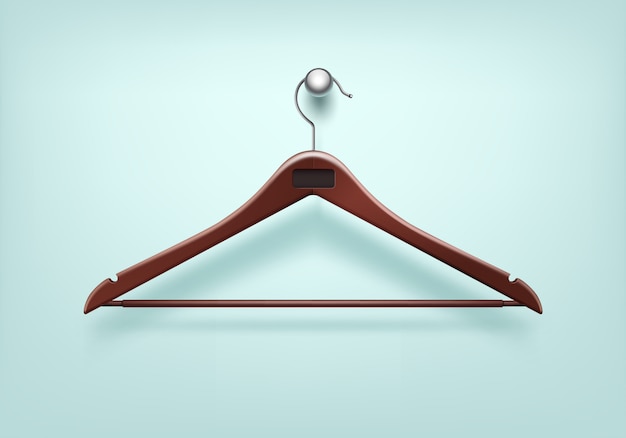 Vector clothes coat wooden red hanger with metal tag close up isolated on background