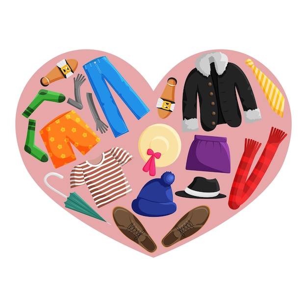 Vector clothes donation charity day illustration of giving help in heart shape social care and charity