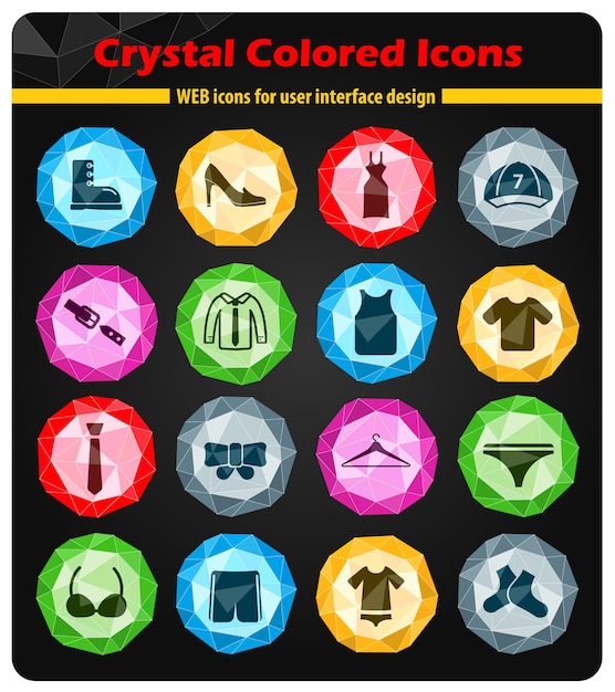 Clothes icons on colored buttons crystals