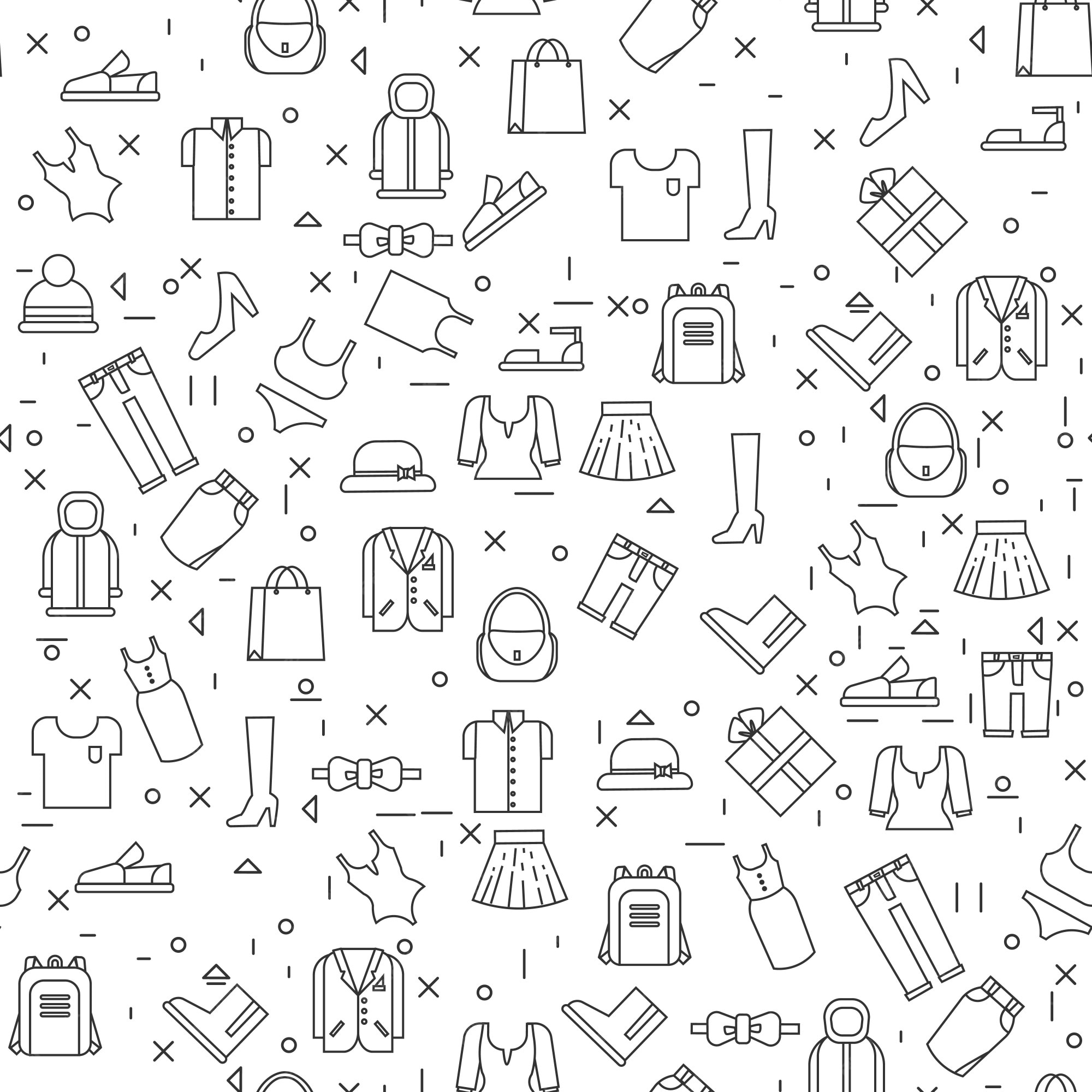 Premium Vector | Clothes items on white background seamless pattern thin  line