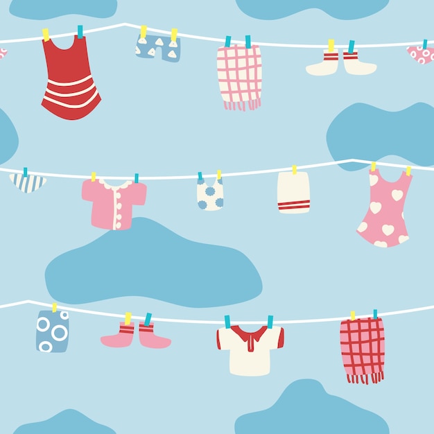 Vector clothes laundry seamless pattern