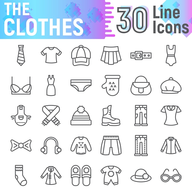 Vector clothes line icon set, cloth symbols collection