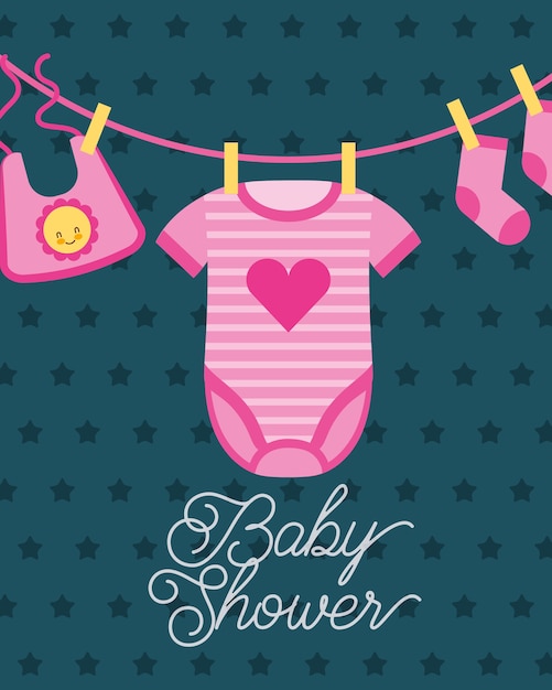 Clothes for little girl hanging baby shower card