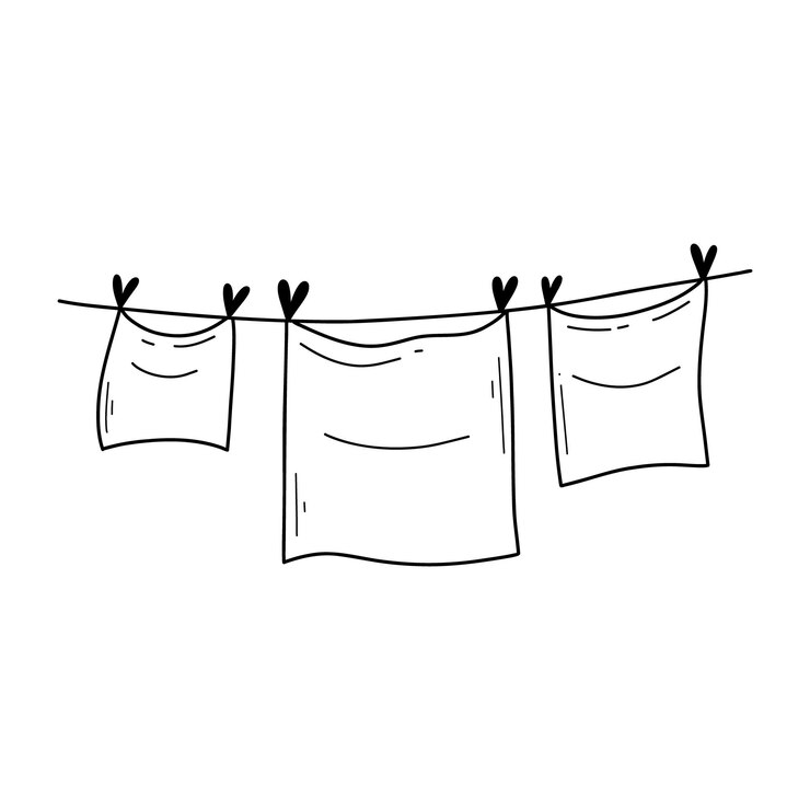Clothes on a rope in doodle style Vector illustration Clean clothes dry on a line