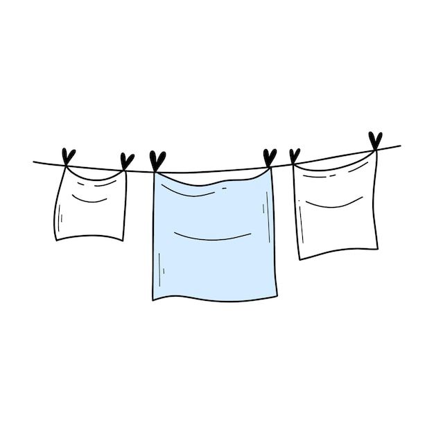 Clothes on a rope in doodle style vector illustration clean clothes dry on a line