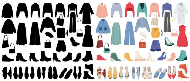 Vector clothes and shoes set on white background vector
