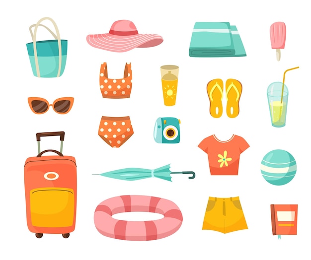 Clothes for vacation cartoon illustration set