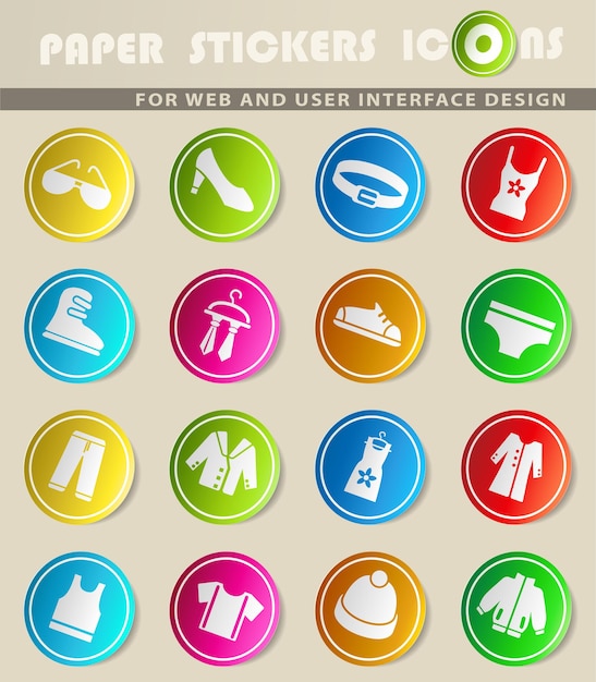 Clothes vector icons on colored paper stickers