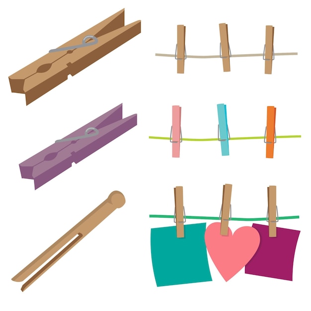 Clothespins Vector Set