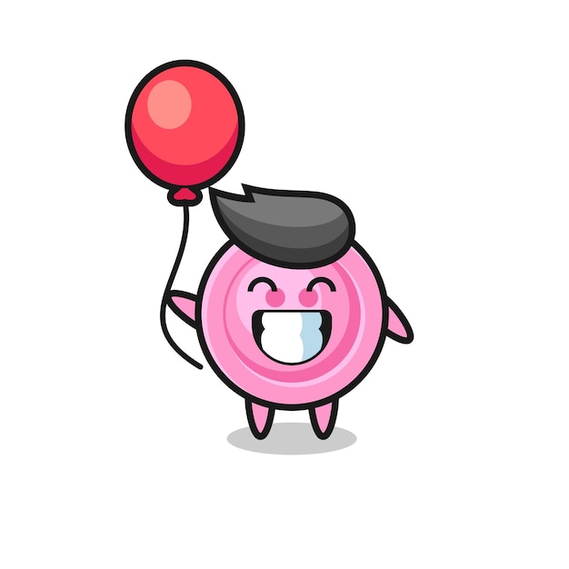 Vector clothing button mascot illustration is playing balloon , cute design