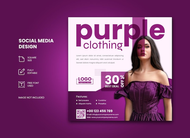 Clothing fashion sale banner purple color square size Facebook Instagram post template