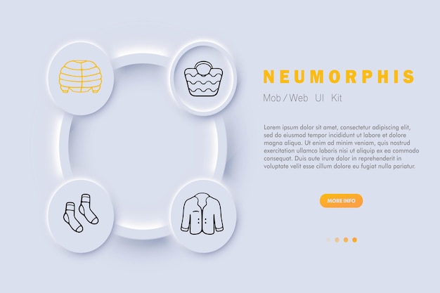 의류 라인 아이콘 다운 재킷 핸드백 재킷 액세서리 재킷 겉옷 양말 Neomorphism 스타일 비즈니스를 위한 벡터 라인 아이콘