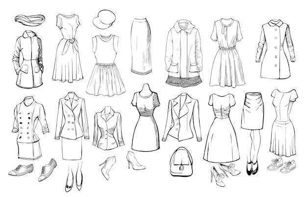 Clothing set sketch hand drawn in doodle style illustration