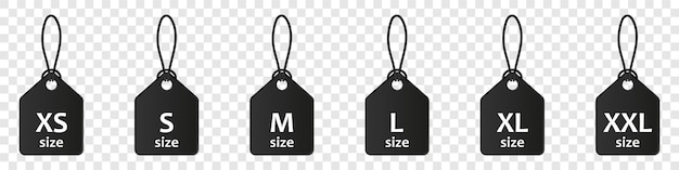 Clothing size labels The range of clothing size XS S M L XL sizes Vector set