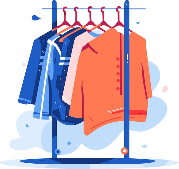 Vector clothing store and coat rack in ux ui flat style isolated on background