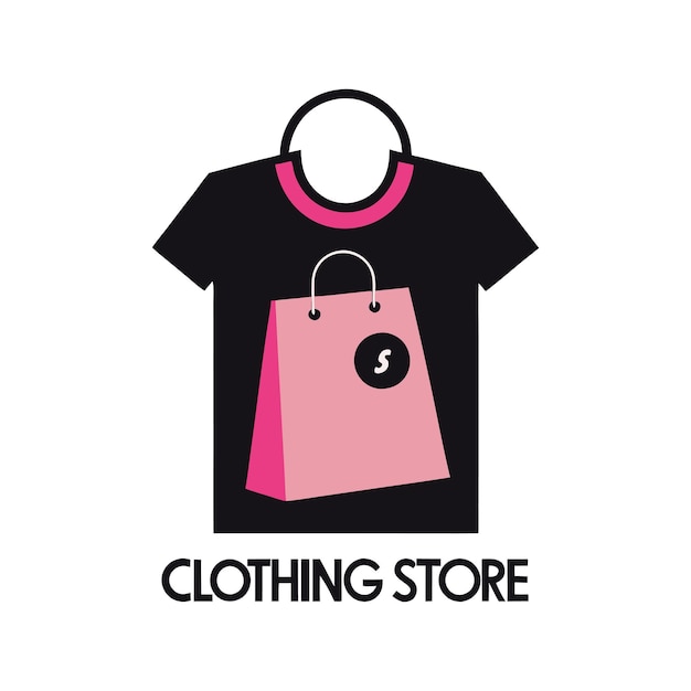 Clothing store logo design template featuring a shopping bag and t shirt