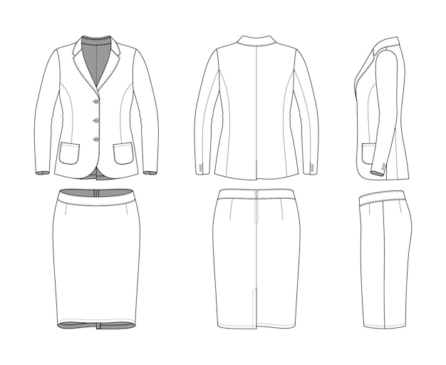 Clothing templates of classic blazer and pencil skirt