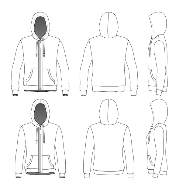 Clothing templates of men's and women's hoodie