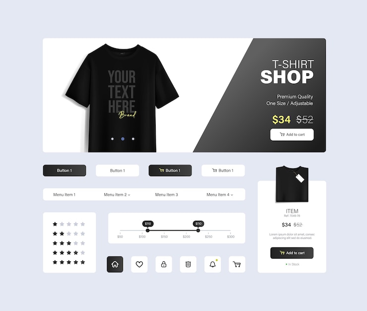 Vector clothing user interface experience aesthetic shopping app ui design in dark and yellow tones