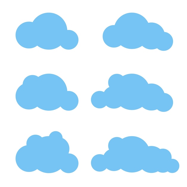 Cloud abstract white cloudy set isolated on blue background vector illustration