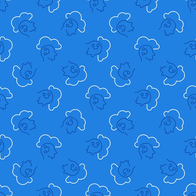 Cloud and ai head vector learning blue line seamless pattern