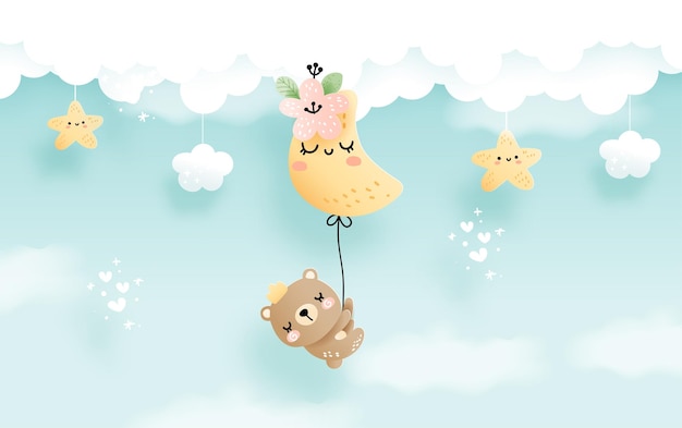 Vector cloud baby animal, goodnight sleep rabbit.