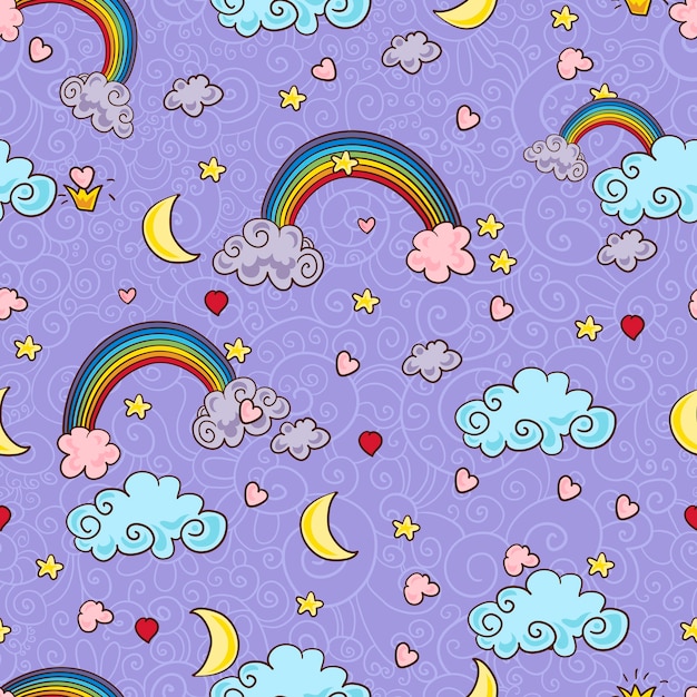 Cloud Background, Rainbow Seamless Pattern