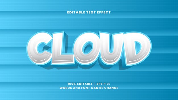 Cloud bewerkbaar teksteffect in tekenstijl en tekststijl voor kinderen