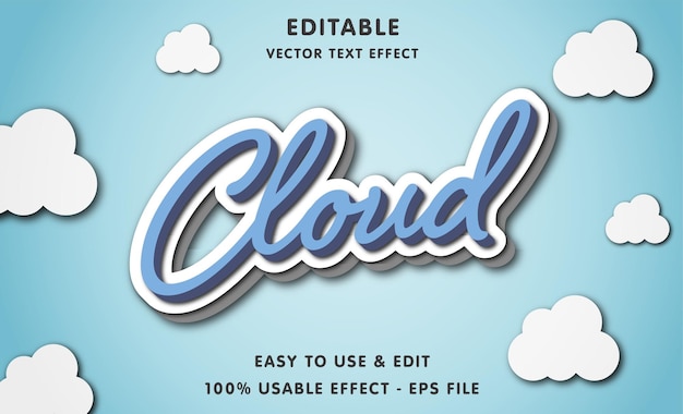 Vector cloud bewerkbaar teksteffect met moderne en eenvoudige stijl