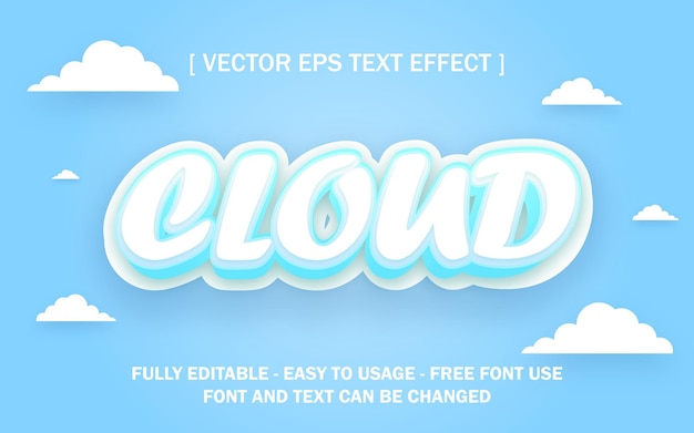 Cloud blue gradient editable text effect 3d style vector illustration