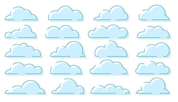 Cloud blue weather widget climate silhouette set