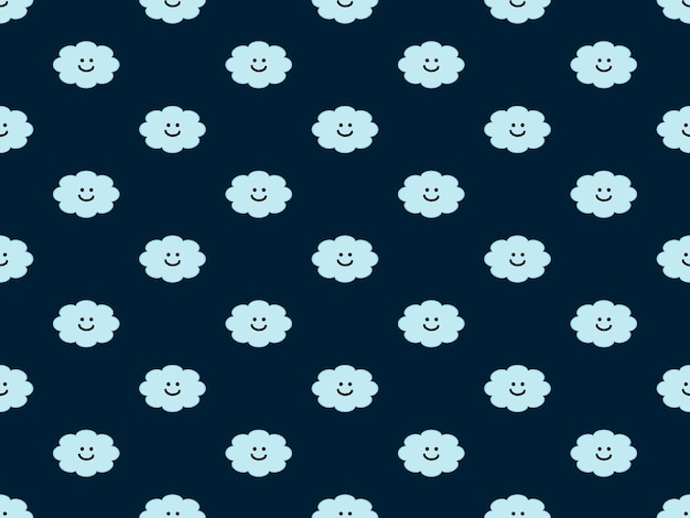 Cloud cartoon character seamless pattern on blue background. pixel style