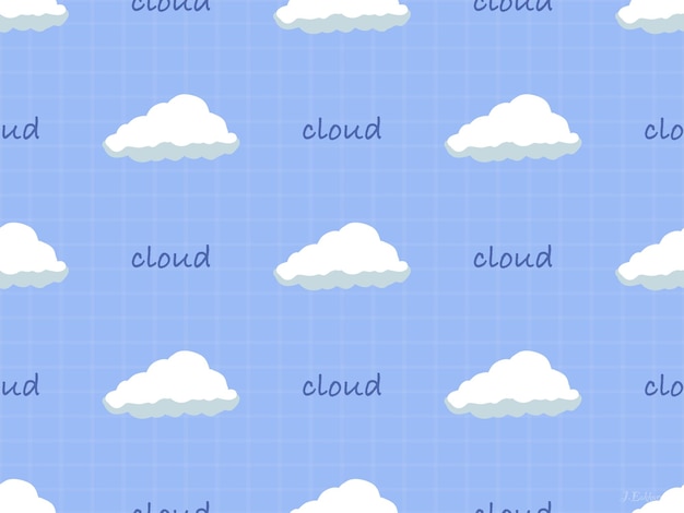 青い背景の上の雲の漫画のキャラクターのシームレスなパターン