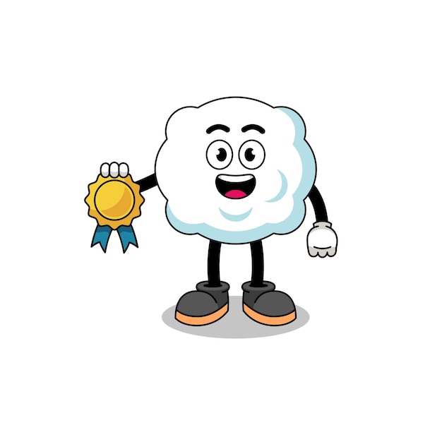 Cloud cartoon illustration with satisfaction guaranteed medal