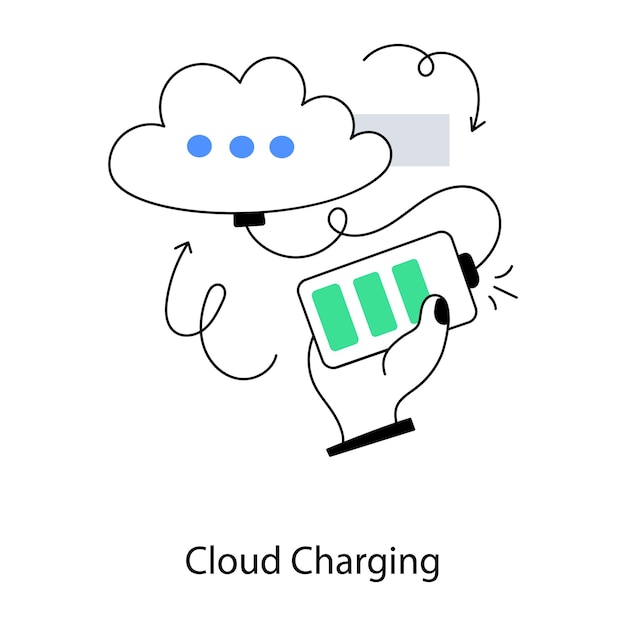 Vettore un'illustrazione di ricarica del cloud con una persona che tiene in mano un telefono e la ricarica del cloud di testo.