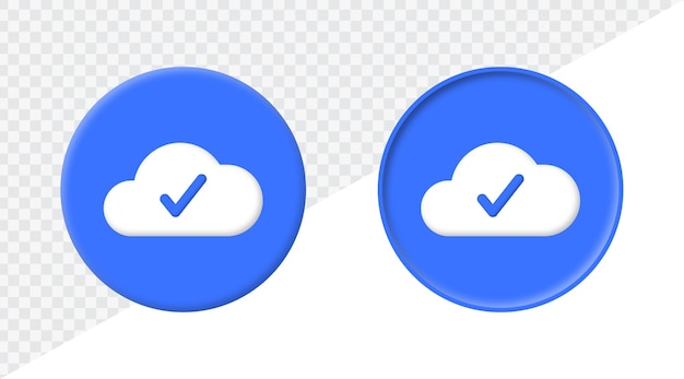 Cloud check icon in circle button 3d clouds process completed symbol web buttons ui interface icons