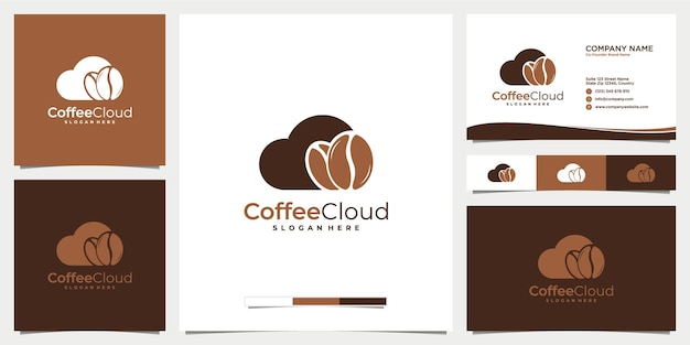 Cloud and coffee logo design icon with business card template