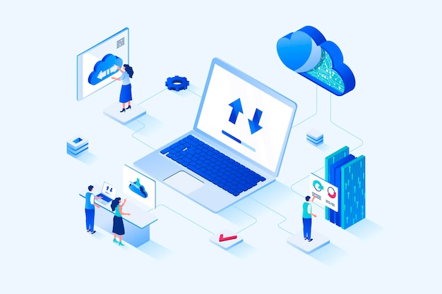 Cloud computing 3d isometric web design vector web illustration